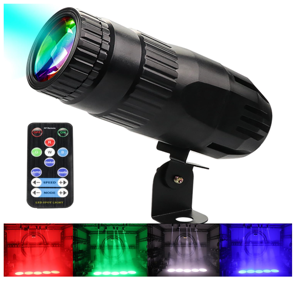 Latta Alvor Pinspot Spot Light with Remote Mini 15W RGBW LED Spotlight Spotlight Lights Stage Lighting for Mirror Ball Club DJ Disco Party Show Bar Club Wedding Adjustable Focal Length Black