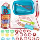 Kids Cooking Set - Real Toddler Kitchen Toys with 24 Assorted Cookie Cutters, Rolling Pin, Silicone Pan, Non-Stick Baking Mat for Kids Girls Boys Ages 4+