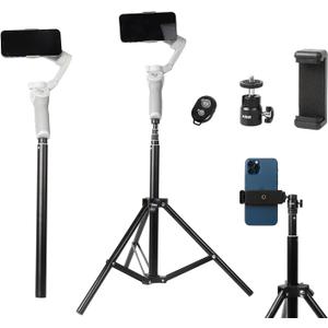 PellKing 2in1 Tripod Extension Rod 59in Adjustable Selfie Stick with Phone Clip for DJI OM4 SE 5/Osmo Mobile 6 3 2/Feiyu Zhiyun and More Hand Held Gimbal Stabilizer Accessories