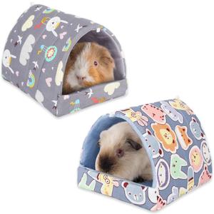 UPINS 2 Pack Guinea Pig Hideout,Guinea Pig Bed Washable Small Animal House Cage Accessories for Mouse Chinchillas Hamsters Hedgehogs Ferrets Bearded Dragons and Rats (6.8 x 7.4 inch, Grey Dark Blue)