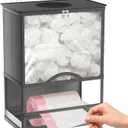 Plastic Bag Holder, Grocery Bag Holder with Trash Bag Roll Dispenser, Wall Mounted Soft Fabric Trash Bag Dispenser (Not Rigid), 14.6" L  7.7" W  19.3" H, for Kitchen Pantry Laundry Garage, Gray