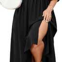 SCOMCHIC Womens Plus Size Maxi Dress Short Sleeve Square Neck Smocked Wedding Guest Flowy Split Dresses with Pockets (Black, XXXL)