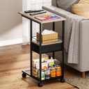 Rolling C Shaped Side Table with Storage Drawer, Ivory Portable Desk on Wheels, Bedside Table for Sofa Couch & Bed, Small Overbed Laptop Desk, Mobile Coffee End Table for Bedroom Living Room Dorm, Large