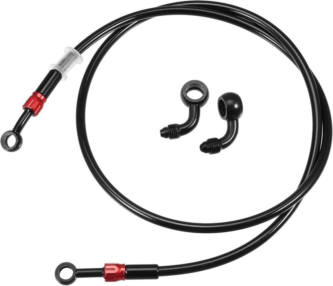 X AUTOHAUX Brake Hose AN3 28 90 Degree M10 Motorcycle Hydraulic Brake Line Oil Hose Pipe Fitting for ATV Motorcycle Motocross Racing Bike 120cm Black 1Set