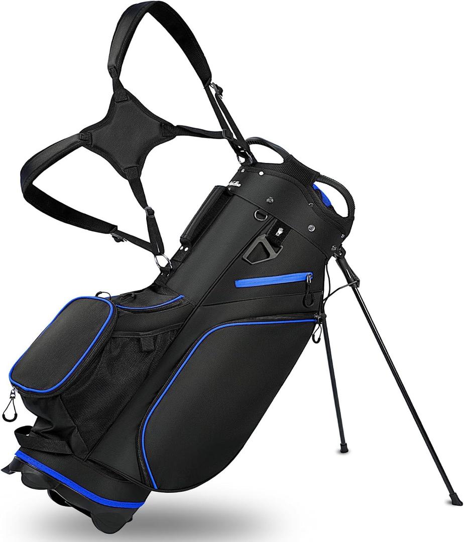 Golf Stand Bag for Men Navy 14 Way Divider Golf Bags, 6LB Lightweight Portable Walking/Riding Bags with Dust Cover, Strap (Black/Blue)
