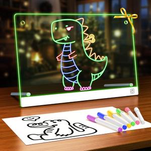 Led Drawing Board for Kids, 12"x8", 3 Mode and 7 Color, Light Up Lumi Board, Acrylic Dry Erase Led Note Board, Doodle Magic Writing Tablet, Christmas Birthday New Year Gift Toys for Girls Boys