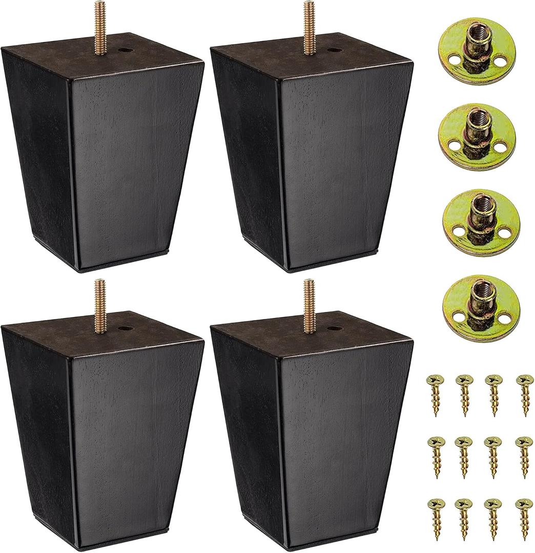 The Blue Cactus Company Set of 4 Wood Furniture Legs (Black, Square)