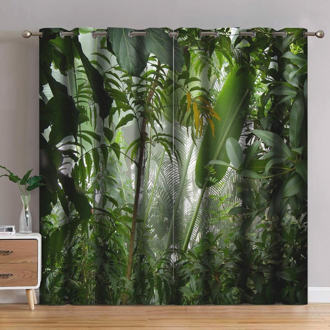 Jekeno Tropical Rainforest Green Plant Blackout Curtains Nature Scenery Decor Home Bedroom Living Room Darkening Grommet Window Drapes 2 Panel Set, 52"x84"