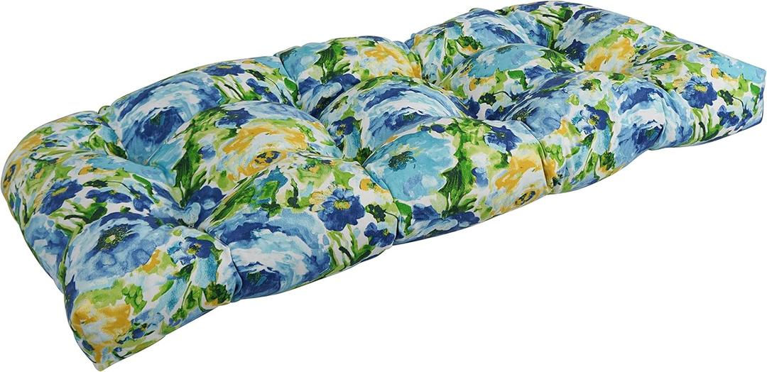 Blazing Needles Outdoor Rounded Back Loveseat Cushion, 42" x 19", Lesandra Sunblue Blazing Needles Outdoor Rounded Back Loveseat Cushion, 42" x 19", Lesandra Sunblue