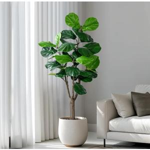 Artificial Fiddle Leaf Tree-5ft Faux Plant Fake Ficus Lyrata Tree Artificial Fig Silk Trees with Pot Floor Plants for Home Living Room Decor Indoor