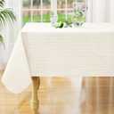 Misaya Rectangle Waterproof Vinyl Table Cloth, Plastic Tablecloth with Flannel Backing, Wipeable Table Cover for Dinner, Picnic, Indoor and Outdoor (Weave Patternd, 60" x 84") (Light Khaki)