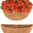 Y&M 14 Inch Pre-Formed Half Round Coco Fiber Liners 2PCS Natural Coconut Liners for Hanging Baskets, Planter Boxes, Wall Mounted, Easy Fit, Water Retention for Balcony, Patio & Garden