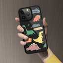 Case Compatible with iPhone 15 Pro Max,Black Colorful Dinosaur Birthday, Shock Absorption and Anti Drop Protection for Mobile Phones for iPhone 15 Pro Max