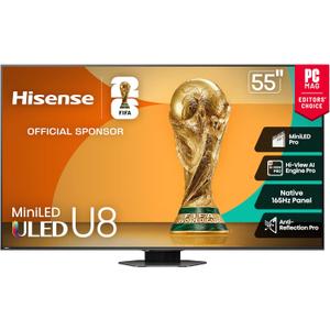 Hisense 55" Class U8 Mini-LED ULED 4K UHD Google Smart TV (55U8QG, 2025 Model) - QLED, Native 165Hz, VRR 288, Up to LD5600, 5000 Nits, HDR10+, Dolby Vision IQ  Atmos, IMAX Enhanced, 4.1.2 Ch Audio