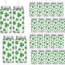 Whaline 20 Pcs St. Patrick's Day Plastic Cups with Lids and Straws Clear Shamrock Party Drinking Cups Reusable Clover Tumblers for Irish Holiday Bridal Shower Birthday Party Supplies