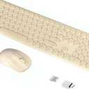 Wireless Keyboard Mouse Combo, 2.4Ghz Aesthetic Quiet Keyboard and Mouse Wireless, 110 Keys Full Size Ultra-Thin Cute Keyboard for Laptop, Computer, PC, Notebook, Windows, Mac OS (Khaki)