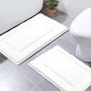 SHACOS White Bath Mat Set of 2 Pieces 16x24 + 20x32 inch, Non Slip Bath Mat Microfiber Washable Bathroom Rugs, Absorbent Bath Rug Soft Plush Bathroom Carpet