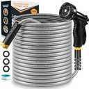 Garden Hose 50 FT, Stainless Steel Heavy Duty Water Hose With 10 Function Nozzles, Flexible No-Kink, Pet-Proof, Puncture-Proof Rust-Proof for Yard, Outdoors