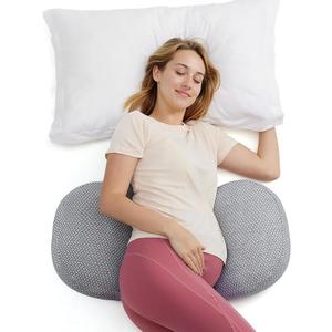 Momcozy Portable Pregnancy Pillow – W Shaped Maternity Support for Side Sleepers, Adjustable Travel Wedge Pillow for Back, Belly, and Hip Relief, Ideal for Pregnant Women, Deep Grey