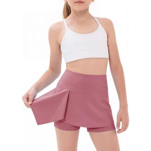 CharmWM Girls High Elastic Waist Shorts Kids Cute Active Golf Tennis Skorts Skirts Leggings Pants (Pink)