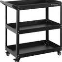 3 Tier Heavy Duty Rolling Tool Cart, Industrial Steel Service Cart for Garage, Workshop, Warehouse, 330LBS Capacity, Black Mechanics Tool Trolley with Wheels and Handle (01 small)