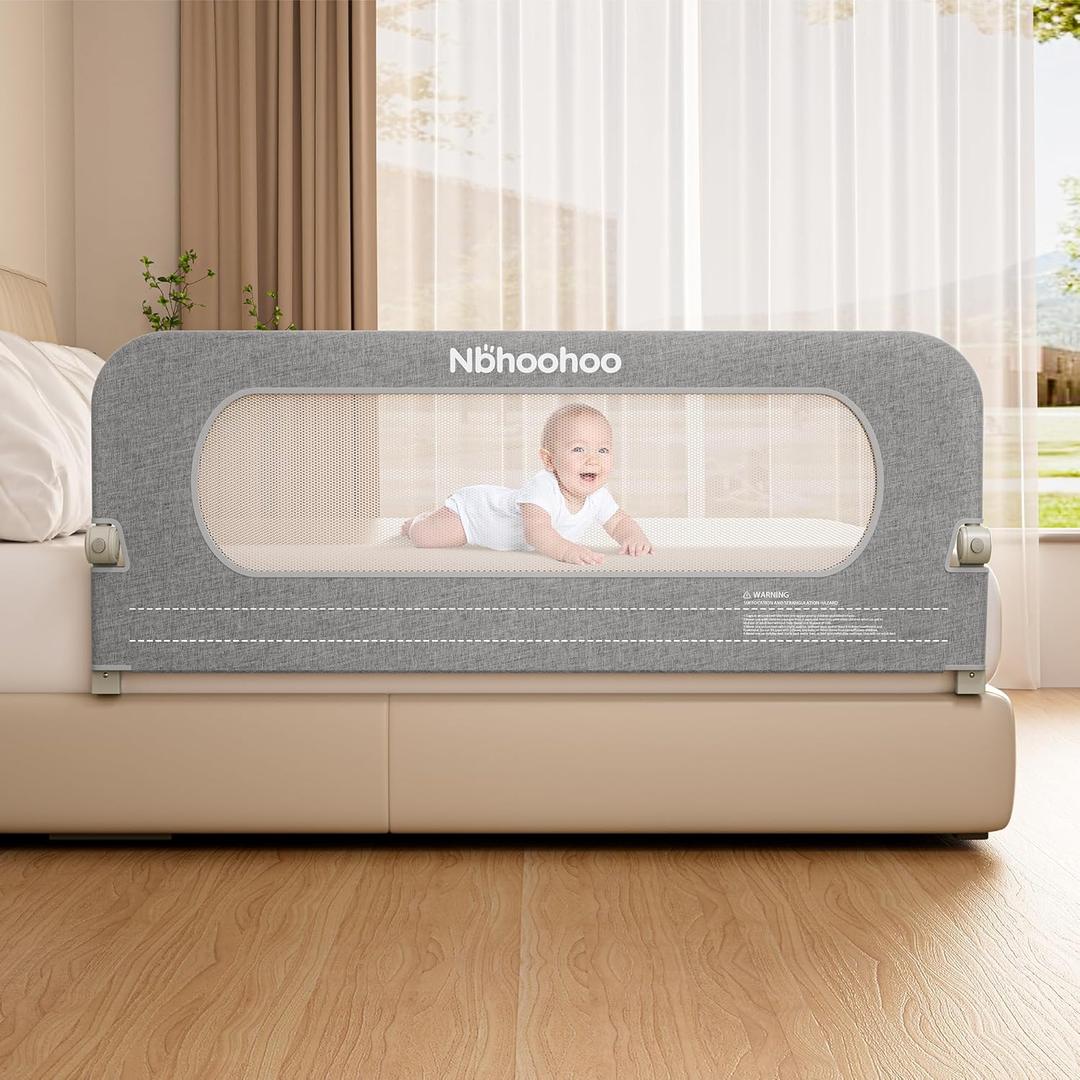 Bed Rail for Toddlers,Foldable & Swing Down,Gap Free Safety Anti-Pinch Double Crossbar Bed Guard More Stability,Quick No-Tool Installation for Twin, Full, Queen, King Beds (Gray, 47in)