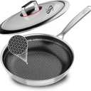Non Stick Frying Pans Stainless Steel, 12 Inch with Lid, Induction Pan Compatible, Dishwasher Oven Safe, PFOA Free Cooking Pan for Home Chefs Everyday Cooking