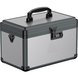 Uniclife Medicine Lock Box, 12" x 7" x 7.5", Portable Medication Lock Box with Combination Lock, Handle & Shoulder Strap, Metal Lockable Storage Box, Security Lock Box for Medications, Medicine Safe (Black, Combo Lock)