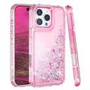 Tikoo for iPhone 16 Pro Max Case Glitter for Women Girl Clear 3-in-1 Heavy Duty Protective Phone Case with Floating Liquid Quicksand Shiny Bling Sparkly Cute iPhone 16 Pro Max Case 6.9” (Pink) 