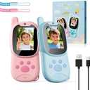Video Walkie Talkies for Kids with Camera & Video Chat, Long Range 1000FT Rechargeable Kids Walkie Talkie with Selfie Stickers Filters, Two-Way Video Radio Toy for Boys Girls Ages 3-12 (Blue Power Button Broken)