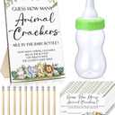 Dandat 122 Pcs Woodland Safari Baby Shower Games Guess How Many Crackers Sign 100 Guessing Cards Milk Bottle 20 Pencils for Animal Jungle Theme Baby Shower Gender Reveal Party Decor(Animal)