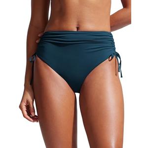 CRZ YOGA High Waisted Ruched Bikini Bottoms for Women - Adjustable Side Tie Bathing Swim Full Coverage Swimsuit Briefs Insignia Blue, Large (12) 