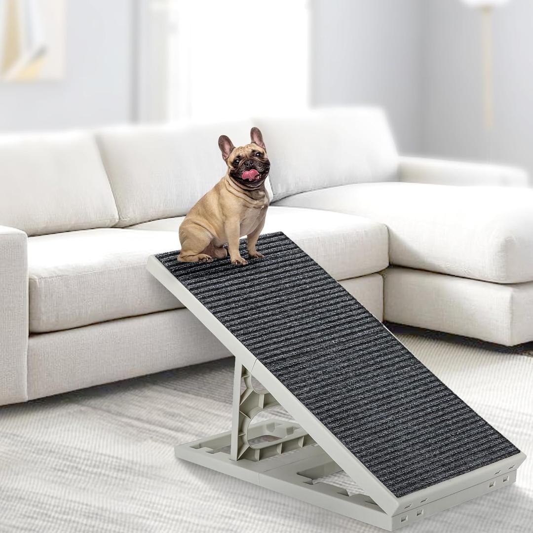 Indoor Dog Ramp Bed for Small Medium Pets,Folding Collapsible Cat Ramp, Adjustable Height Dog Ramp with Non-Slip Carpet for Couch,Sofa,Chair