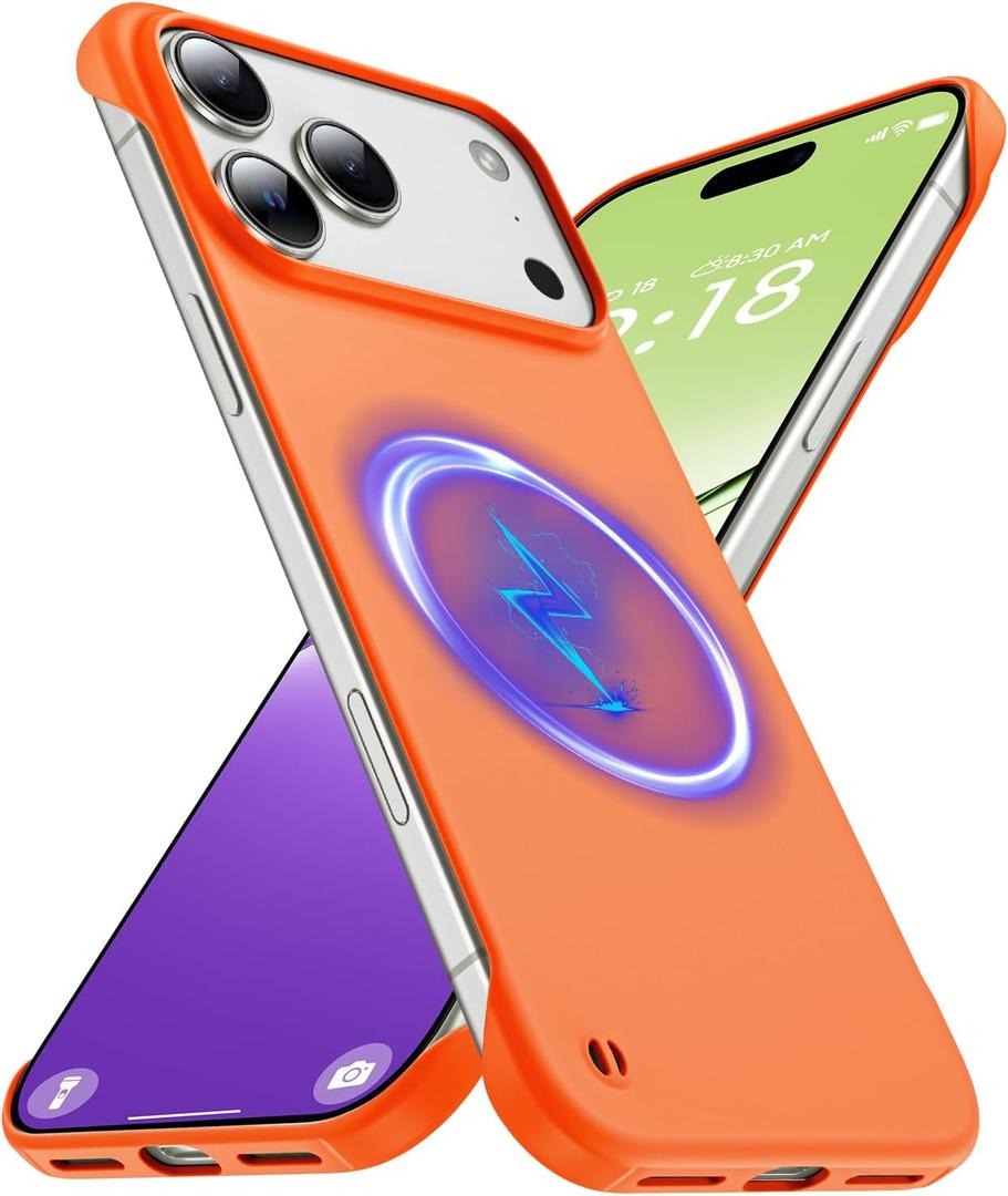 Magnetic Slim Case Fit for iPhone 17 Pro Phone Case 6.3"(2025) Ultra-Thin Lightweight Durable Frameless Matte Hard for MagSafe Cover Case with Pull Ring Shockproof Non Slip Rope-Orange