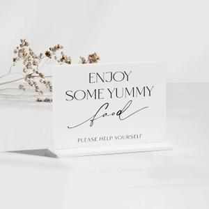 JINMURY 10 Pack White Rectangle Acrylic Sign With Stand, 3.5x2.7 Inch Blank White Acrylic Sign with Base, DIY Buffet Food Table Sign Place Cards for Wedding Party Event