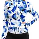 Avoogue Athletic Jacket Women's Full Zip Lightweight Hiking Running Jacket White Fashion 2025 Blue Print XL