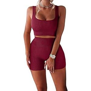YESDOO Women's Workout Outfits Ribbed Tank 2 Piece Seamless High Waist Gym Outfit Yoga Shorts Leggings Sets, Medium 