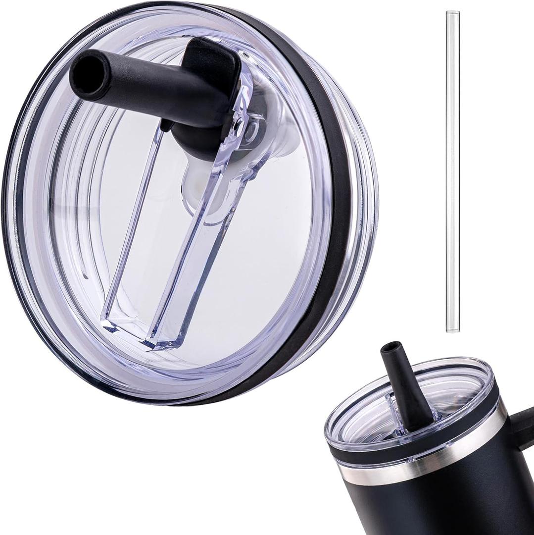 Replacement Lid for Stanley 40 oz and 64 oz Tumbler.Leakproof Flip Straw Lid Fit Stanley Cup Quencher H2.0 40 oz/64 oz and Stanley ProTour 40oz/64oz Tumbler.(Black,1-Pack)
