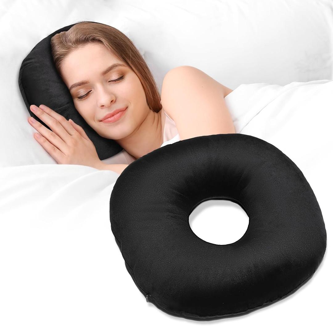 Ear Piercing Pillow for Side Sleepers with Ear Hole, Donut Pillow for CNH and Ear Pain Ear Inflammation Pressure Sores, Ear Guard Pillow