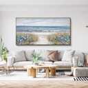 XLSJERST Framed Wall Art for Bedroom Decor - Farmhouse Boho Beach Coastal Vintage Floral Ocean Wall Picture Daisy Flowers Sea Canvas Print Nautical Neutral Seascape Artwork for Home Living Room (20x40, Grey)