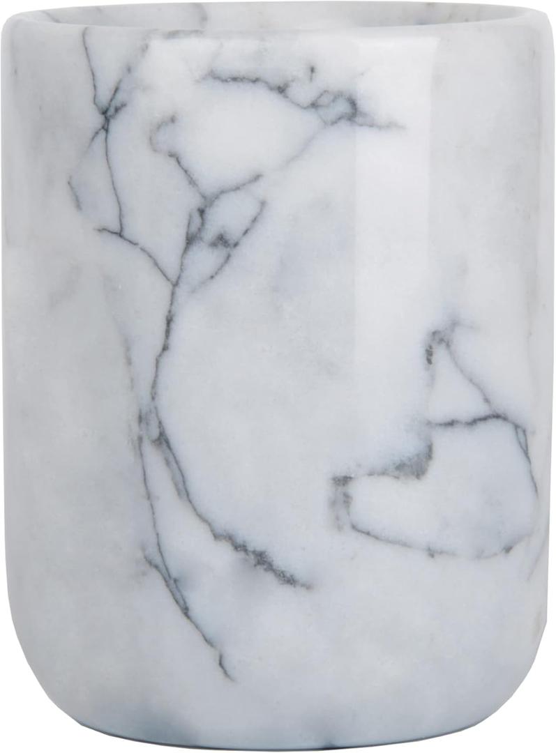 Toothbrush Holder,Handmade Marble Toothbrush Cup,Stone Toothbrush Organizer for Pen Holder,Makeup Brush Cup,Razor Holder,SPA Collection Tumbler First Choice for Home and Hotel(White)