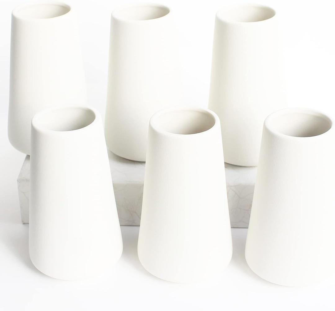 YANLING 6 Pack White Ceramic Vases for Home Decor, 6 Inch Modern Centerpieces for Pampas Grass, Table, Boho Flowers Decor