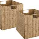 Vagusicc Wicker Baskets, Set of 2 Hand-Woven Storage Baskets for Shelves with Handles, Foldable Cube Wicker Storage Basket Bins Organizer 13 Inches Large Woven Baskets for Storage Organizing & Decor (Natural)