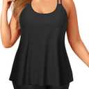 Plus Size Tankini with Shorts - Women Two Piece Swimsuits Bathing Suit Scoop Neck Flowy Swimwear 2025, Size M