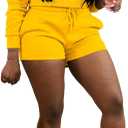 TOPSRANI Womens Two Piece Outfits Bodycon Tracksuit Sweatsuits Hoodie Solid Jogger Biker Workout Lounge Long Sleeve Pant Sets (Yellow, S)