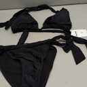 Zonsaoja Women Thong Bikini Side Tie Triangle Two Piece Bathing Suits Halter Knot Swimsuits (Large, Black)