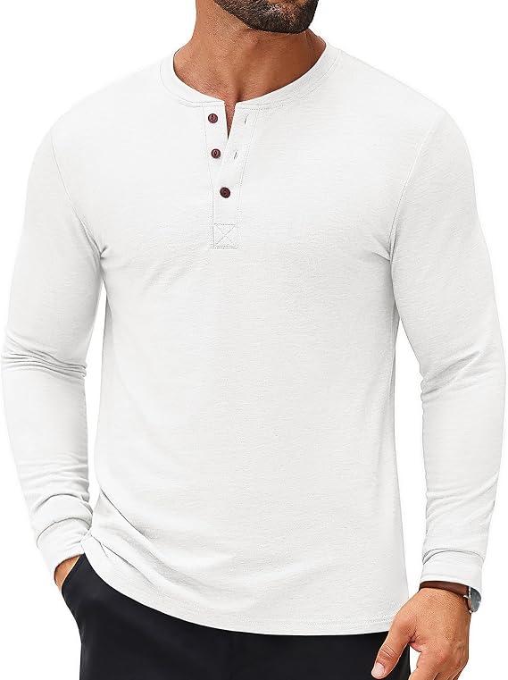 COOFANDY Men's Henley Shirts Long Sleeve Casual Button Shirts Fashion Lightweight Pullover Shirts, XXXL