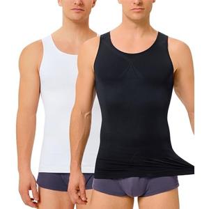 TAILONG 2 Pack Compression Shirt Men Body Shaper Slimming Shirt Tank Top Shapewear Tummy Control Vest, M/L