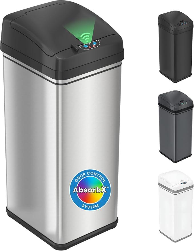 iTouchless 13 Gallon Sensor Trash Can with Lid | Pet Lock and Odor Filter
Patented Automatic 50L Stainless Steel Kitchen Garbage Bin, Touchless Motion Activated, Fingerprint-Proof Wastebasket Silver