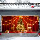 6x13FT Merry Christmas Garage Door Banner Xmas Santa Claus Snowman Elk Aurora Christmas Decorations 71"x157" Garage Door Cover Decoration for Christmas Party (06)
